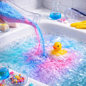 ZenseMe lifestyle photo of parent and child enjoying colourful bath, bonding and supervised fun