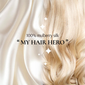 Zenssia close-up of mulberry silk sheen and smooth texture, reduces hair friction.