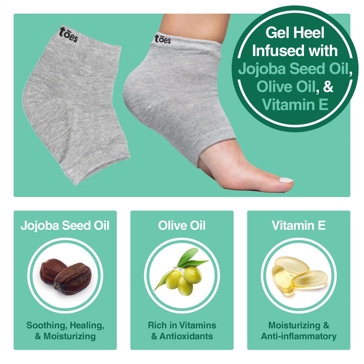 ZenToes close-up of heel gel pad, shows targeted hydration benefit