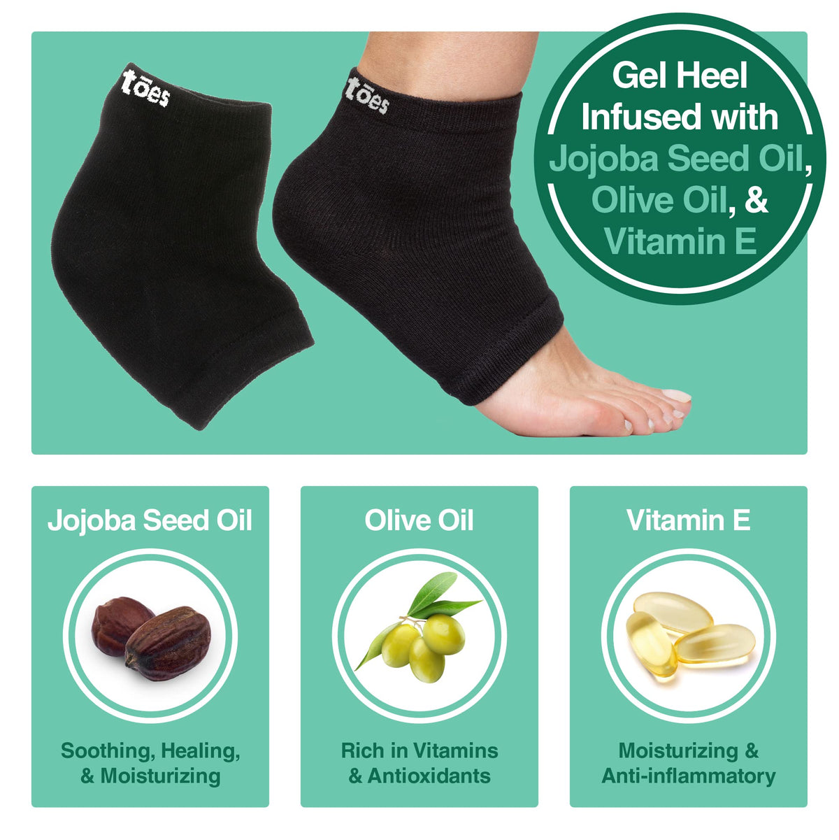 ZenToes gel-lined heel closeup showing infused oils and targeted hydration