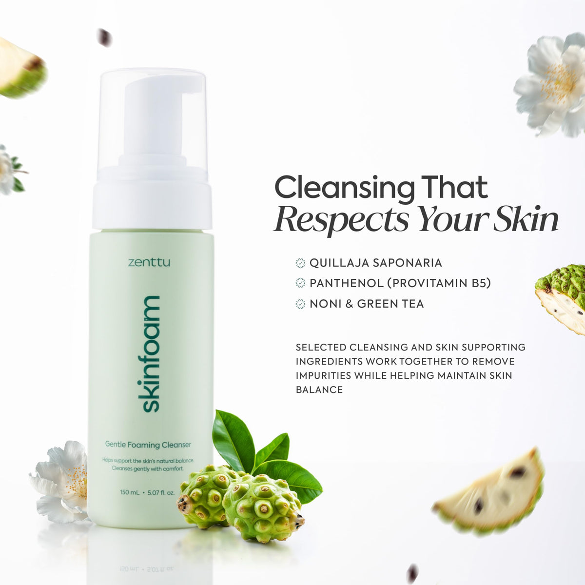 Zenttu rinsed skin result demonstrating refreshed, non-dry complexion