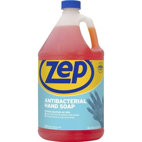 Zep antimicrobial hand soap gallon front label showing gentle formula and frequent-use benefit
