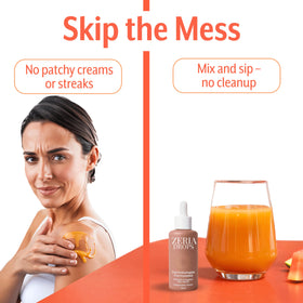 Zeria measured drops on spoon demonstrating dosing control and customizable tan