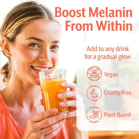 Zeria drinkable tanning drops poured into glass showing natural color benefits