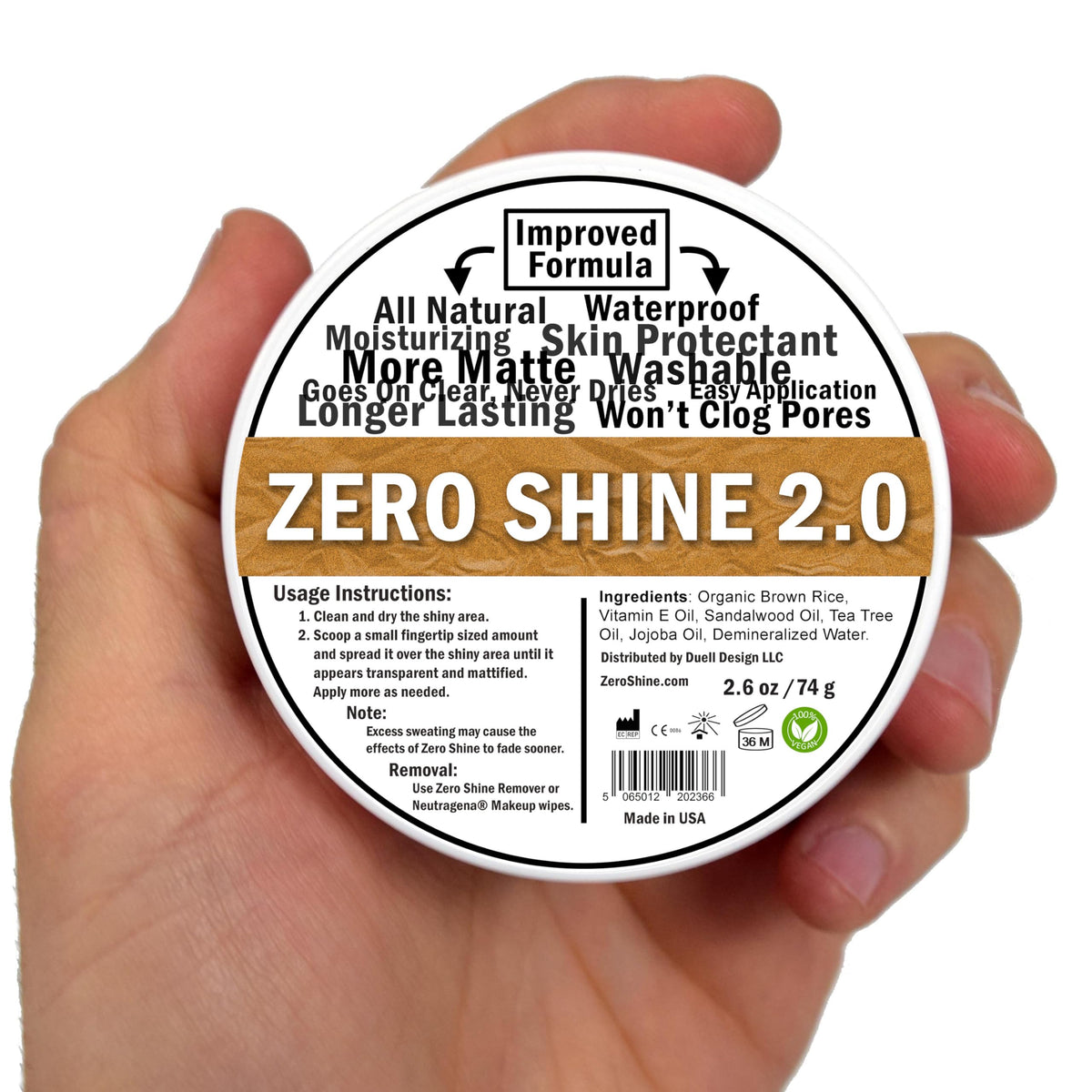 Zero Shine jar before and after split image showing diminished scalp shine