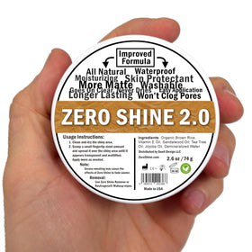 Zero Shine jar before and after split image showing diminished scalp shine