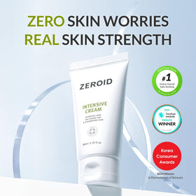 ZEROID cream open jar texture close-up demonstrating rich fast-absorbing formula