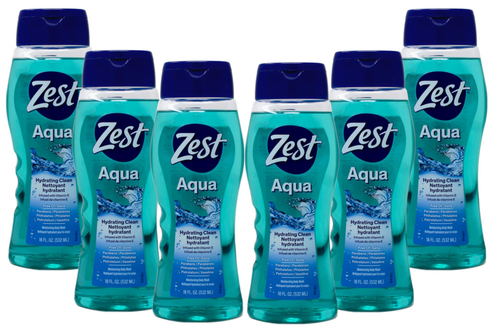 Zest front packaging showing Aqua scent and moisturizing benefits