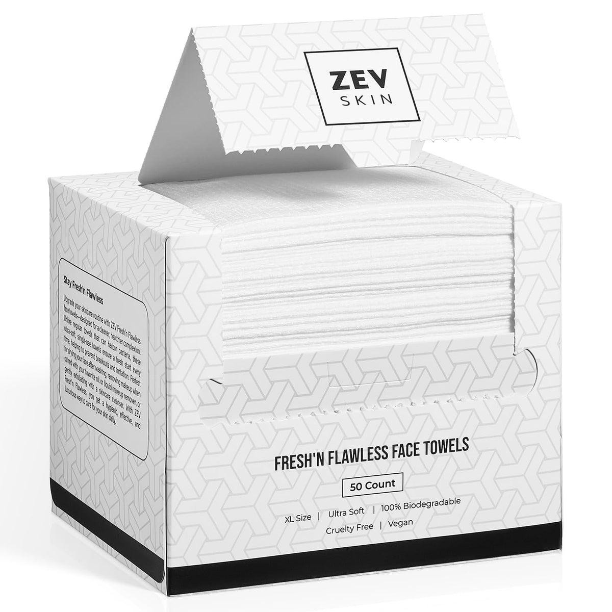 Zev front packaging showing 50-count and product name, convenient storage benefit