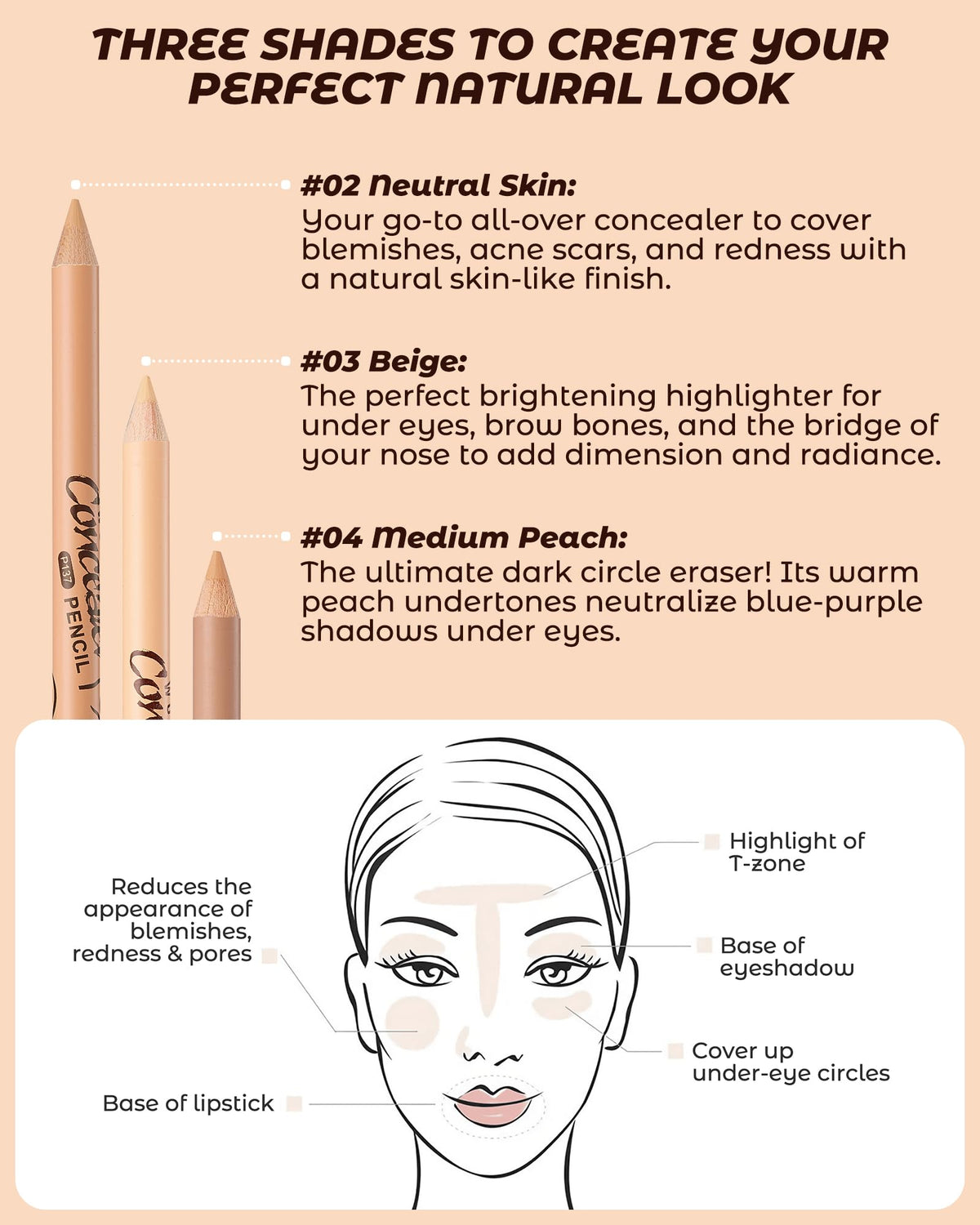 ZEVNI concealer pencil applied under eye demonstrating dark circle brightening