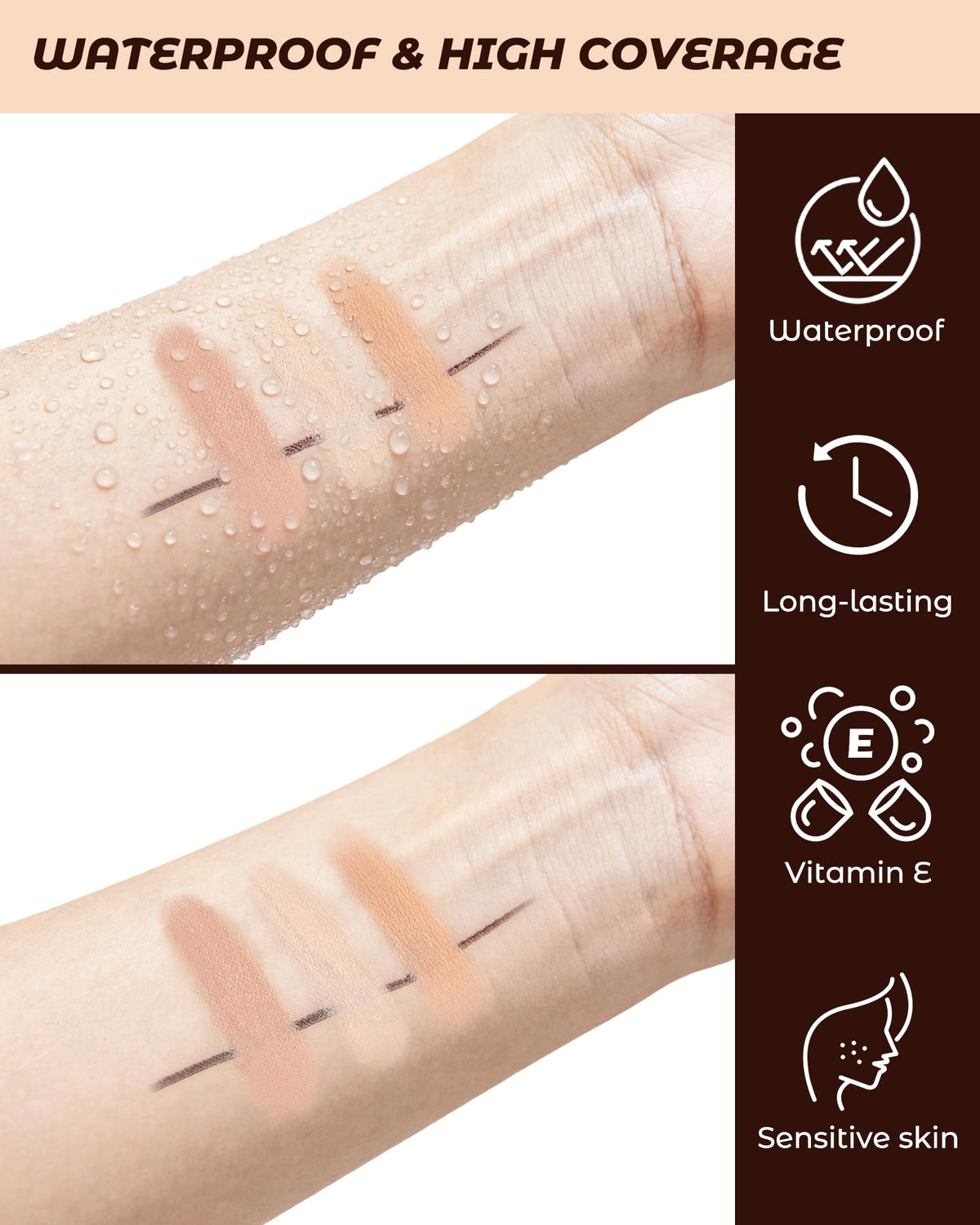 ZEVNI pencils beside lipstick showing compact size for easy travel