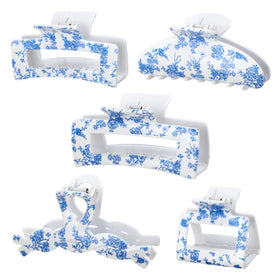 Zeyune front packaging showing five blue floral clips, attractive gift presentation