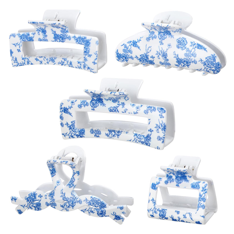 Zeyune front packaging showing five blue floral clips, attractive gift presentation