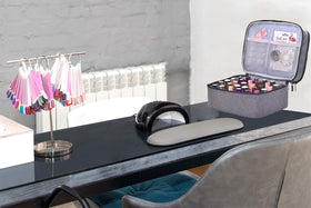 ZFZGFRCS open on a vanity with tools and polishes ready for use