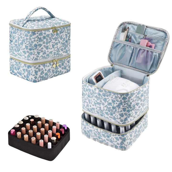 ZFZGFRCS front view of blue-flower case showing full closure and pattern for easy storage
