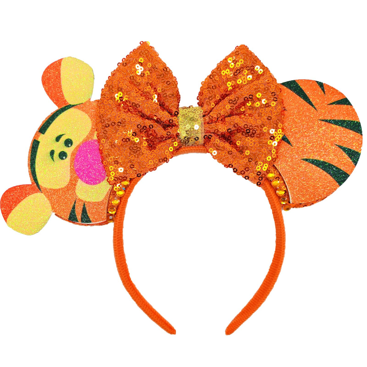 ZHENNAN tiger bow headband front view showing pattern and wearable comfort