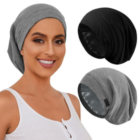 ZHENSILK front view of both black and grey bonnets showing colors and shape benefit: easy selection