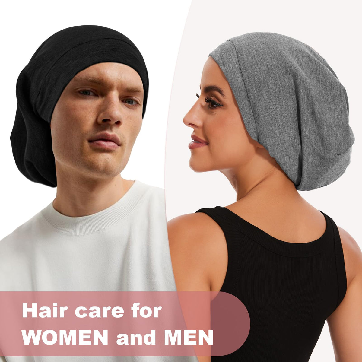 ZHENSILK bonnet worn in bed showing protected hair and comfortable sleep benefit