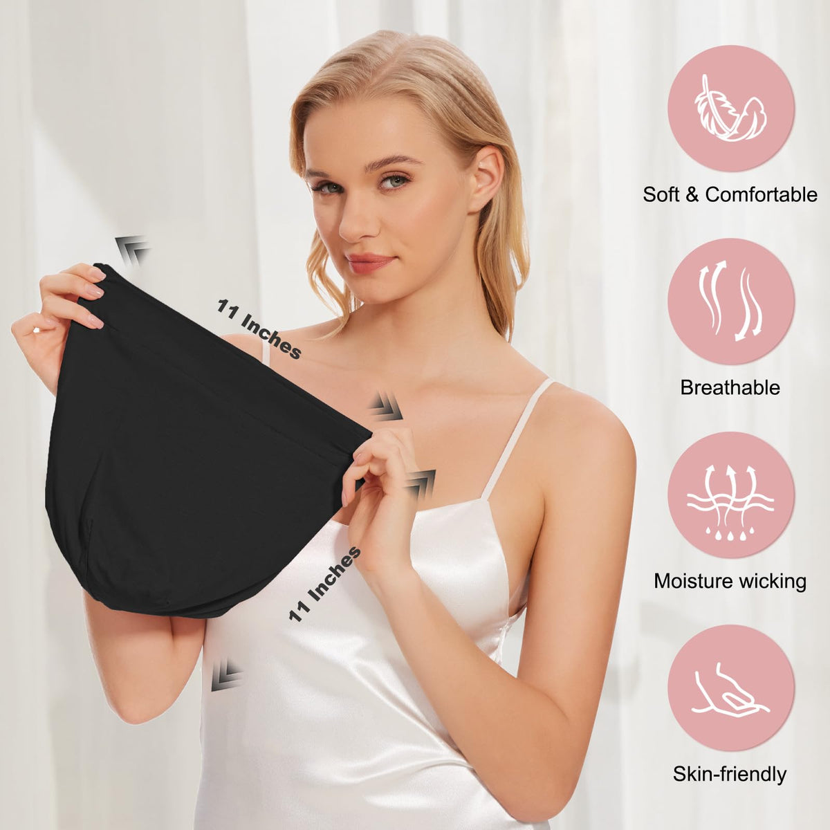 ZHENSILK detailed top slits showing roomy interior for bulky hairstyles