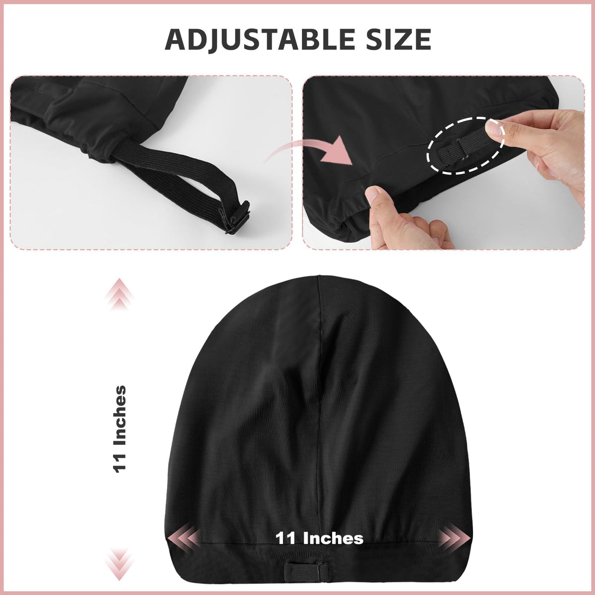 ZHENSILK model wearing bonnet demonstrating stay-on comfort overnight