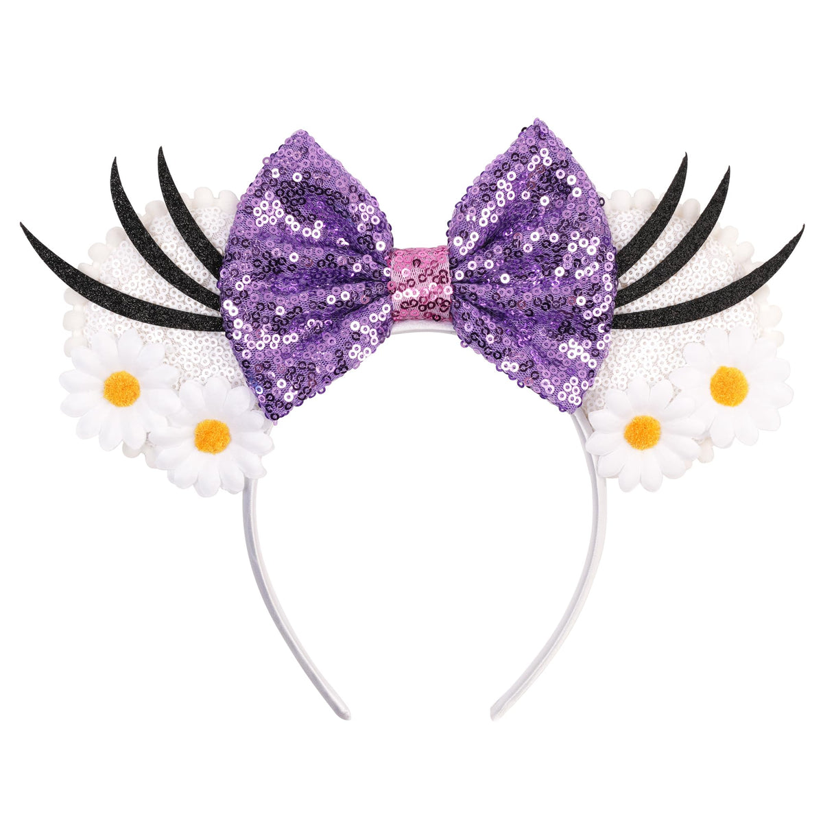 zhezesmila front view of daisy sequin ears showing joyful sparkle and costume appeal