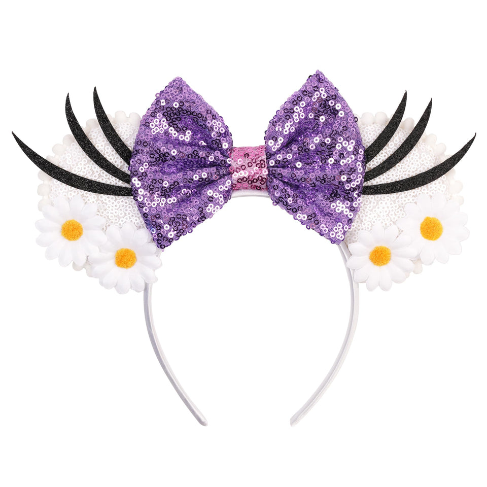 zhezesmila front view of daisy sequin ears showing joyful sparkle and costume appeal
