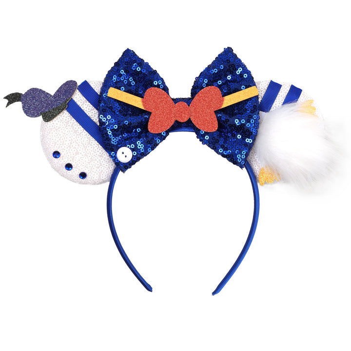 zhezesmila front view headband showing sequin ears and duck bow for festive style