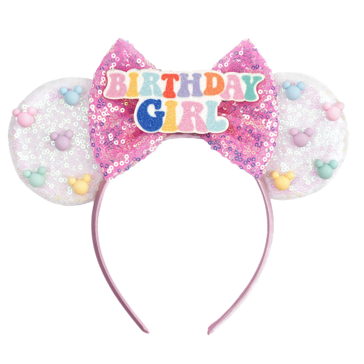 zhezesmila front view sequin ears showing sparkle and birthday badge for celebrations