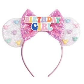 zhezesmila front view sequin ears showing sparkle and birthday badge for celebrations