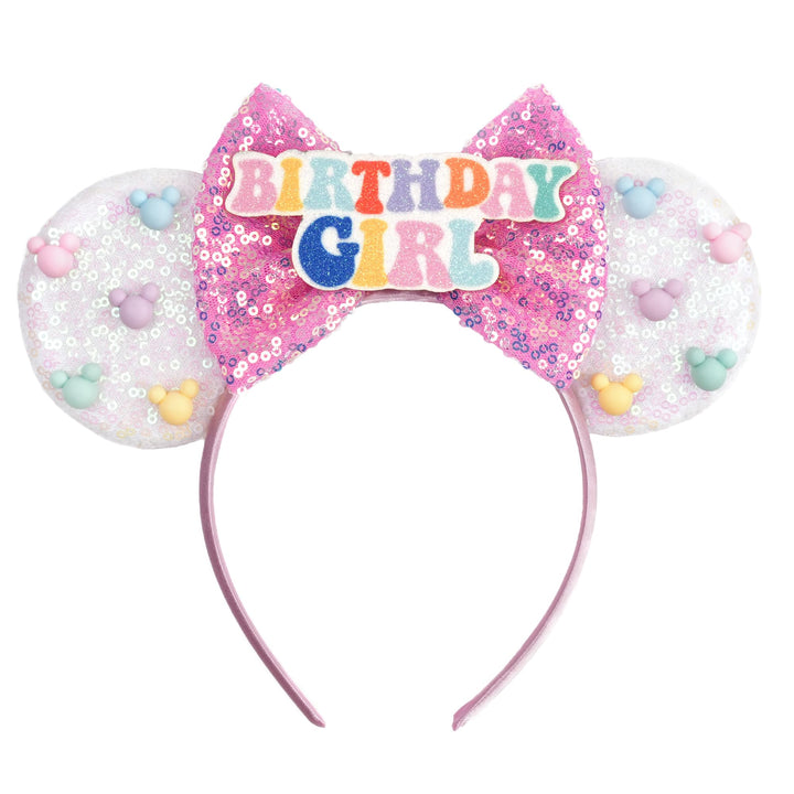 zhezesmila front view sequin ears showing sparkle and birthday badge for celebrations