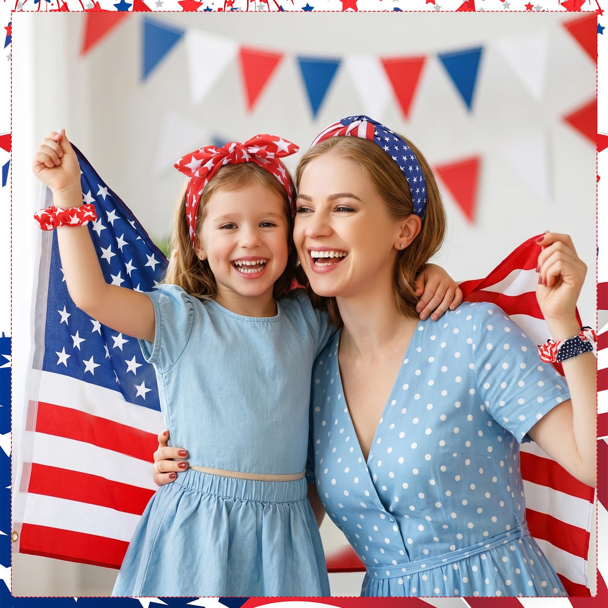ZhouBoat headband on model holding hair back for active Fourth of July comfort