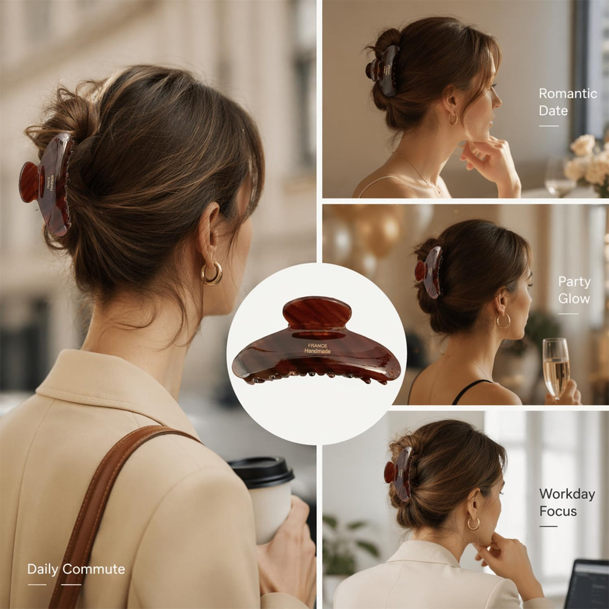 ZHOUMEIWENSP clip securing a high bun in thick hair, demonstrating strong comfortable hold