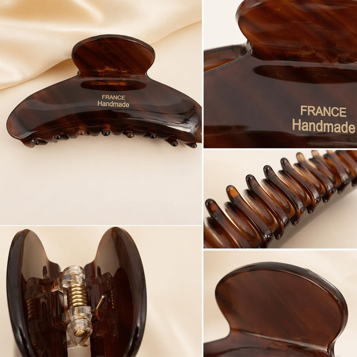 ZHOUMEIWENSP detail of tortoise pattern and metal spring, emphasizing durable fashion look