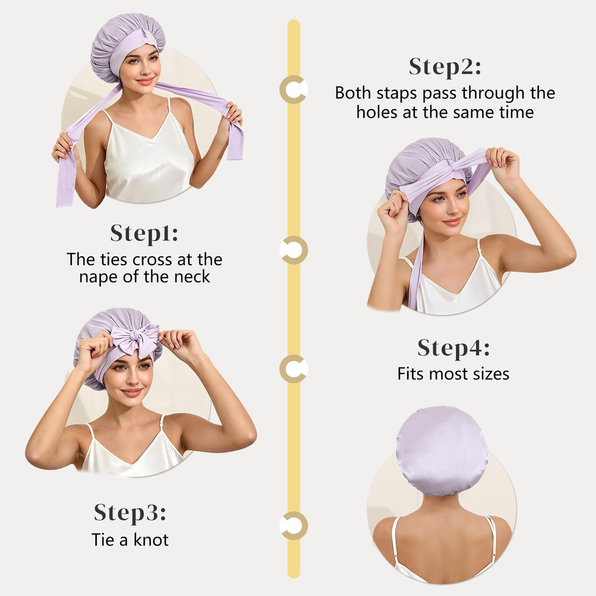 ZIMASILK bonnet worn by model sleeping showing reduced friction and overnight protection