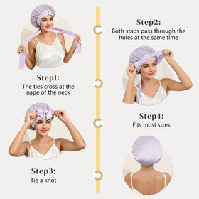 ZIMASILK bonnet worn by model sleeping showing reduced friction and overnight protection
