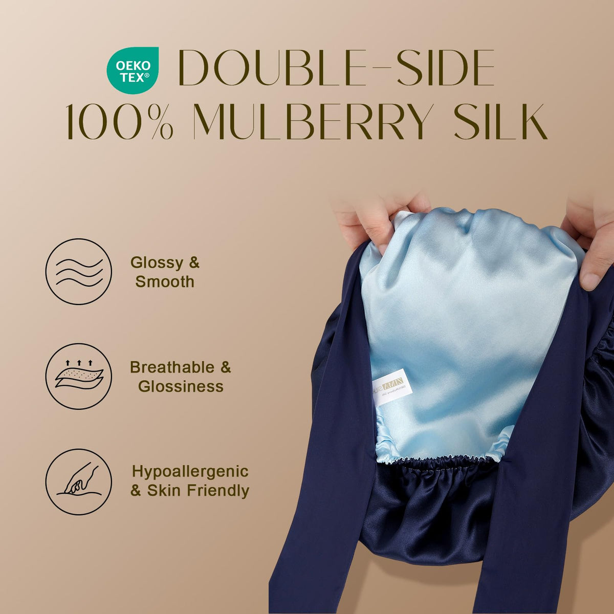 ZIMASILK inner lining close-up showing double-layer silk for softness and reduced friction