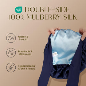 ZIMASILK inner lining close-up showing double-layer silk for softness and reduced friction