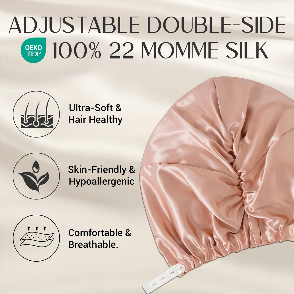 ZIMASILK close-up of 22 momme silk sheen highlighting gentle, low-friction fabric