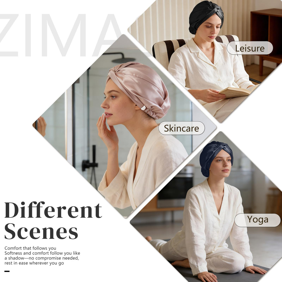 ZIMASILK folded bonnet in travel pouch indicating compact, travel-ready protection