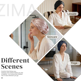 ZIMASILK folded bonnet in travel pouch indicating compact, travel-ready protection