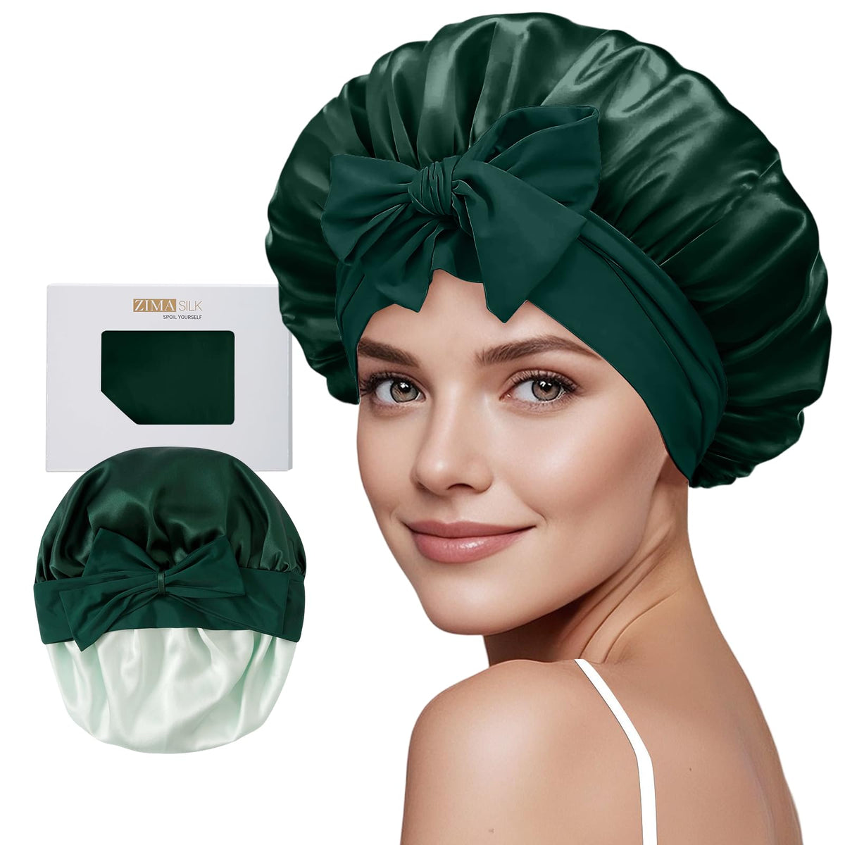 ZIMASILK bonnet front packaging shows color and neat finish for gifting