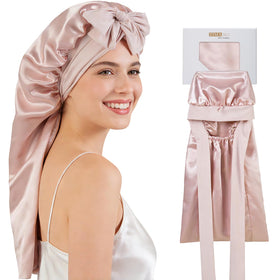 ZIMASILK pink bonnet front view showing full coverage and smooth silk benefit