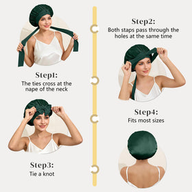 ZIMASILK hair inside bonnet showing fit for long hair and reduced tangles