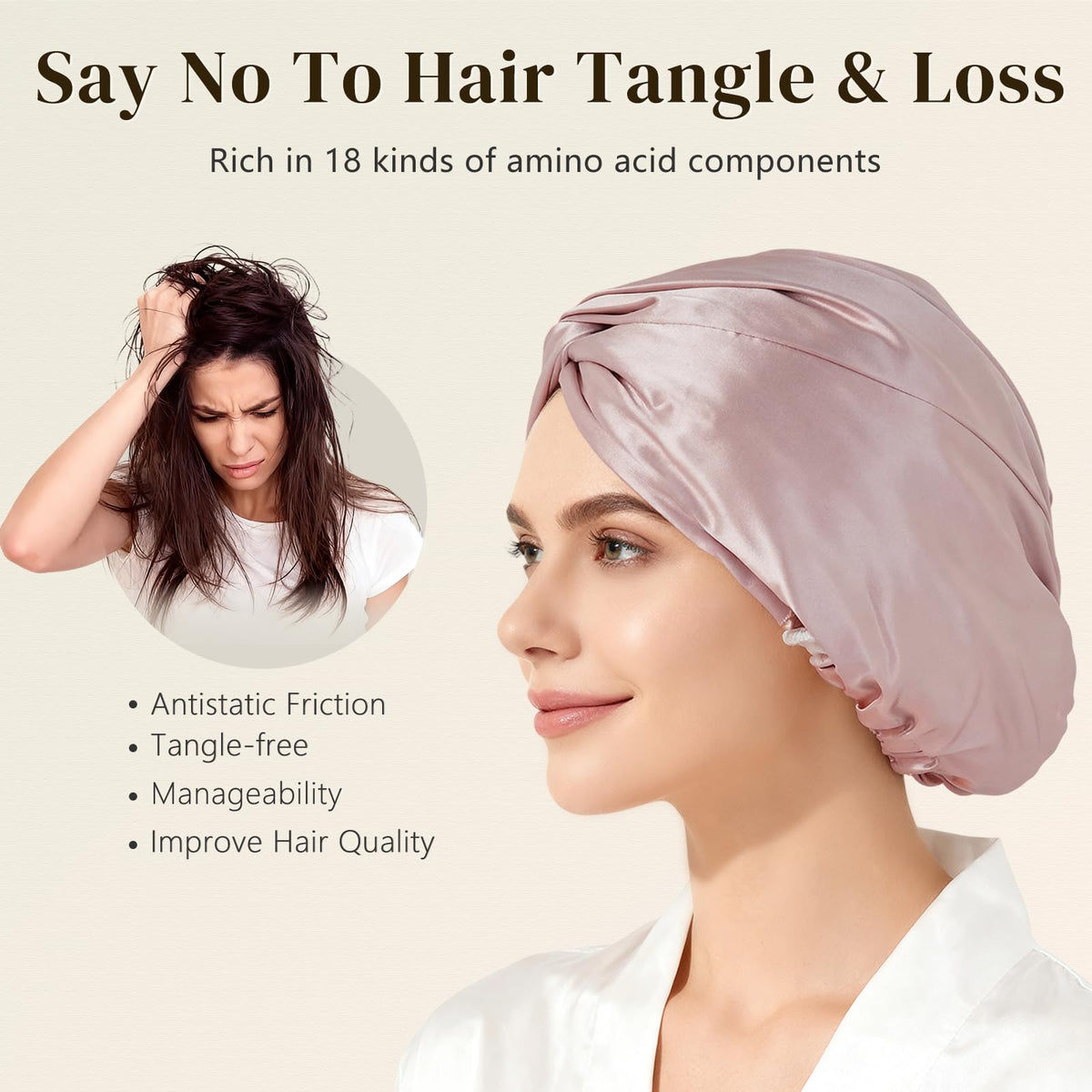 ZIMASILK interior lining view showing double-sided silk and gentle hair care benefit
