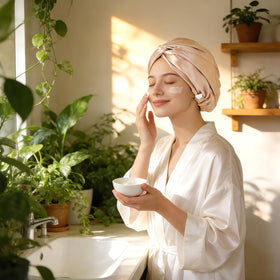 ZIMASILK lifestyle bedroom scene showing bonnet in use for restful sleep benefit