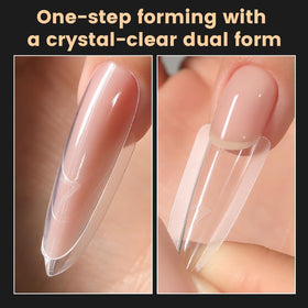 ZIMOOM in use pressing forms onto natural nail for quick extension