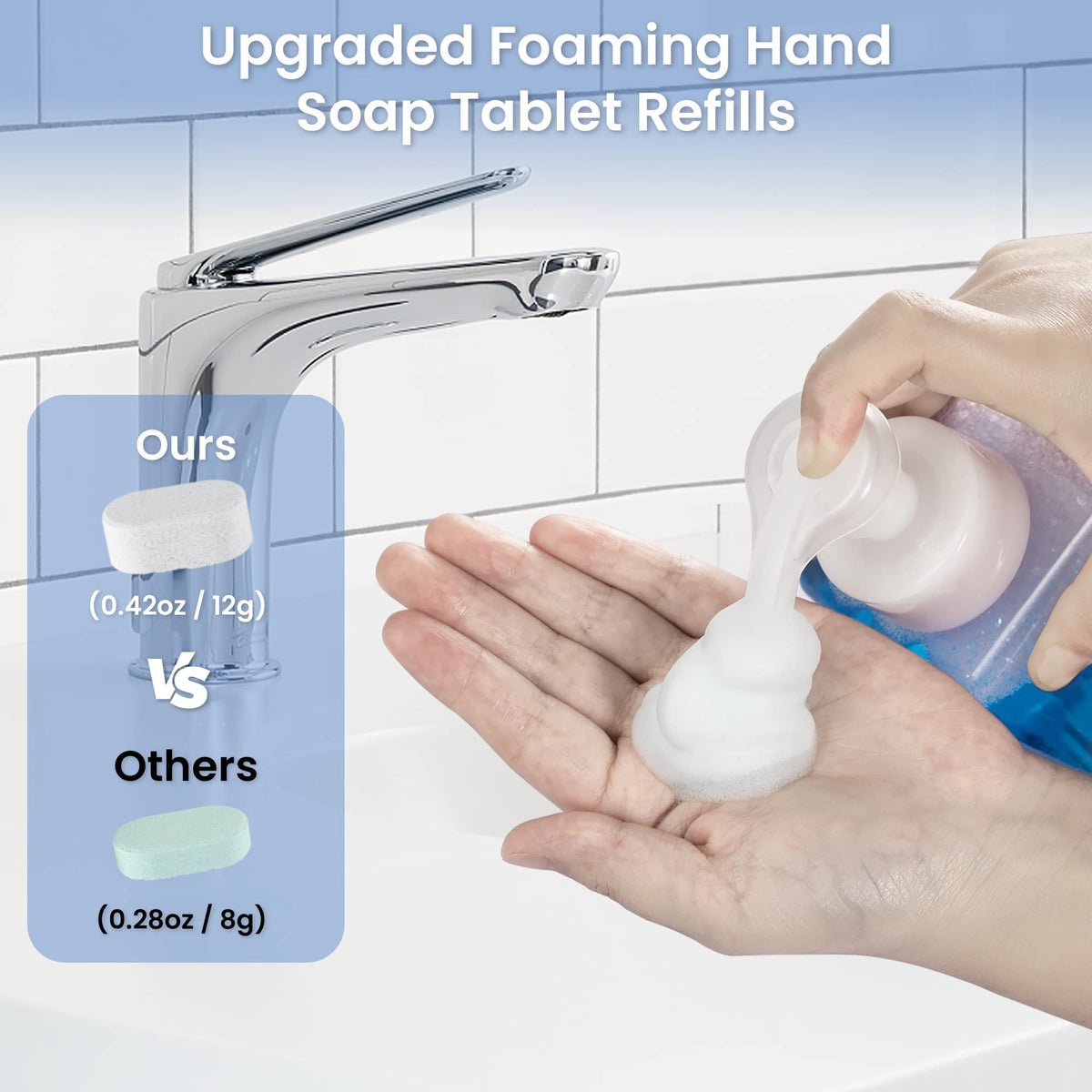 Zimwin dissolving tablet in foam dispenser demonstrating simple refill benefit
