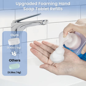 Zimwin dissolving tablet in foam dispenser demonstrating simple refill benefit