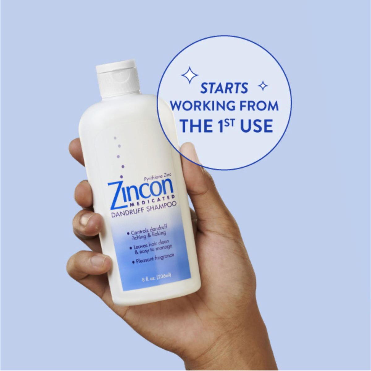 ZINCON before and after scale comparison showing reduced flakes benefit