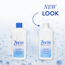 ZINCON label close-up highlighting 1% pyrithione zinc and active benefit